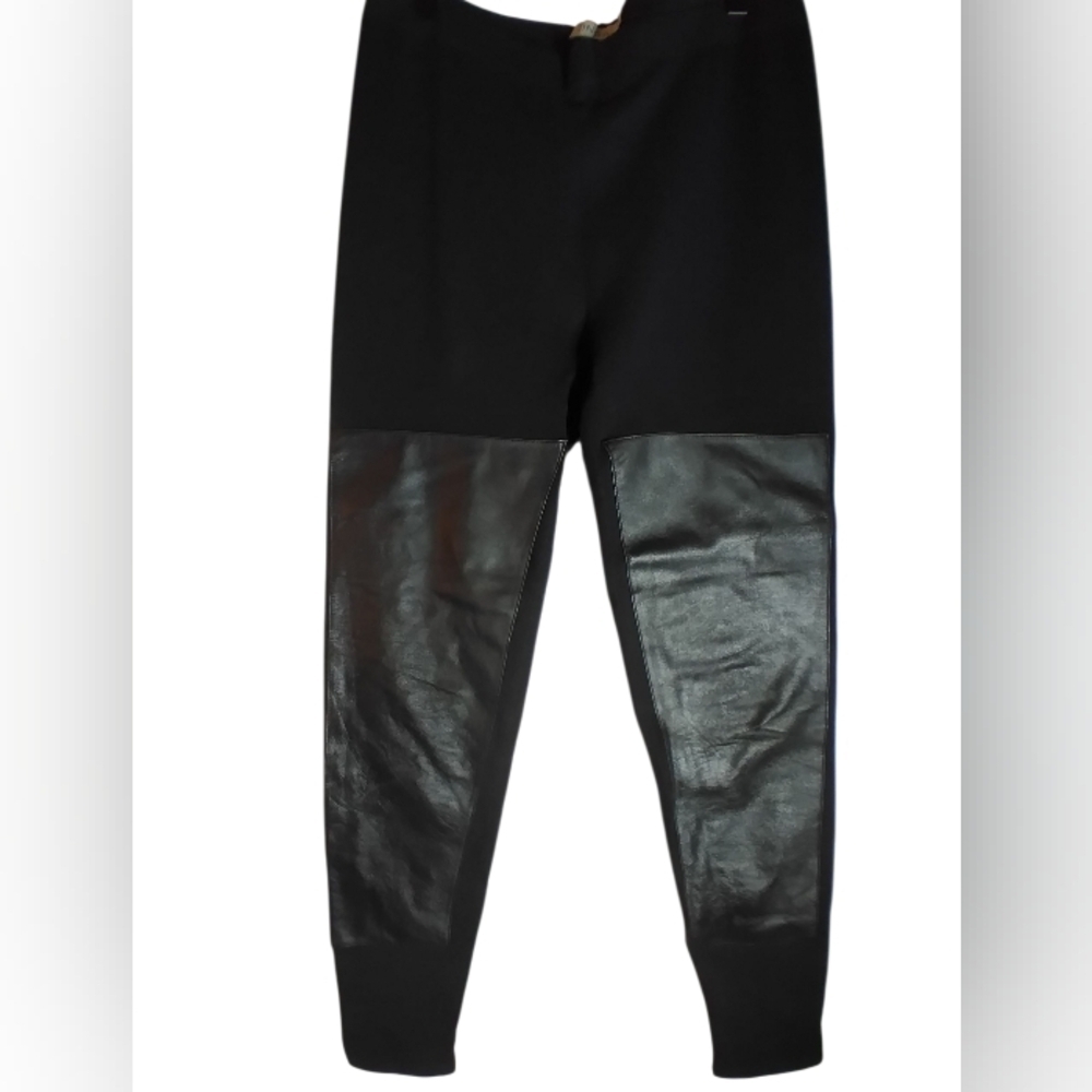 Zinga Black Faux Leather Panel Leggings Cotton And Cashmere Blend Size M